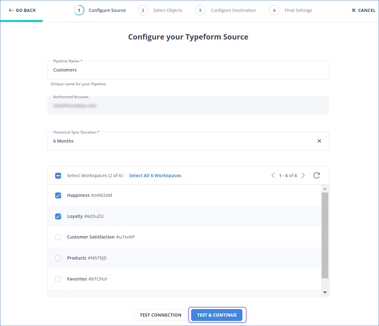 typeform to snowflake: Configure your Typeform Source